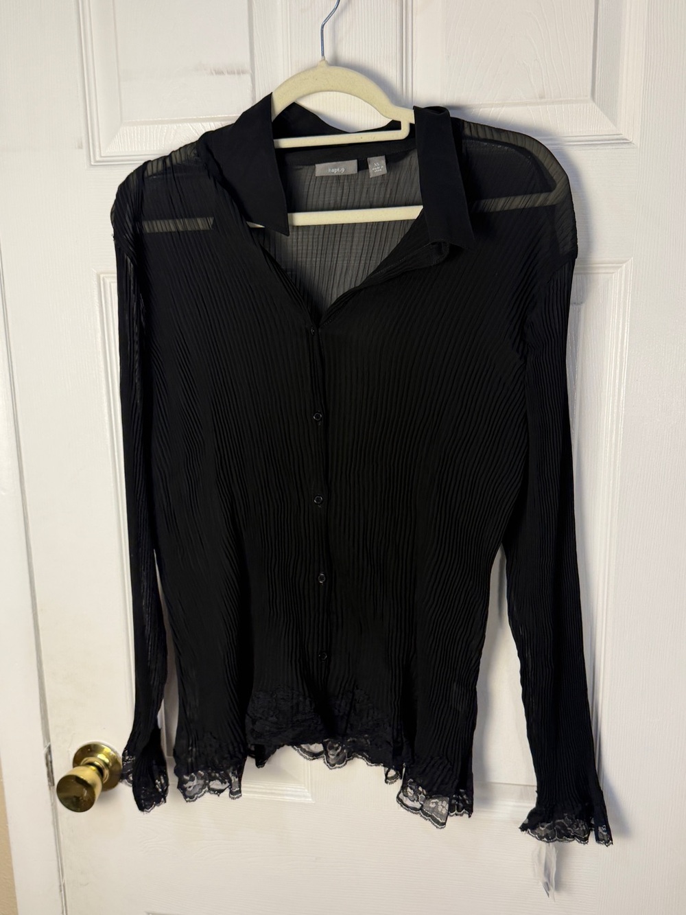 Apt. 9 Black Pleated Lace-Trim Button-Up Blouse sheer cover XL NWT